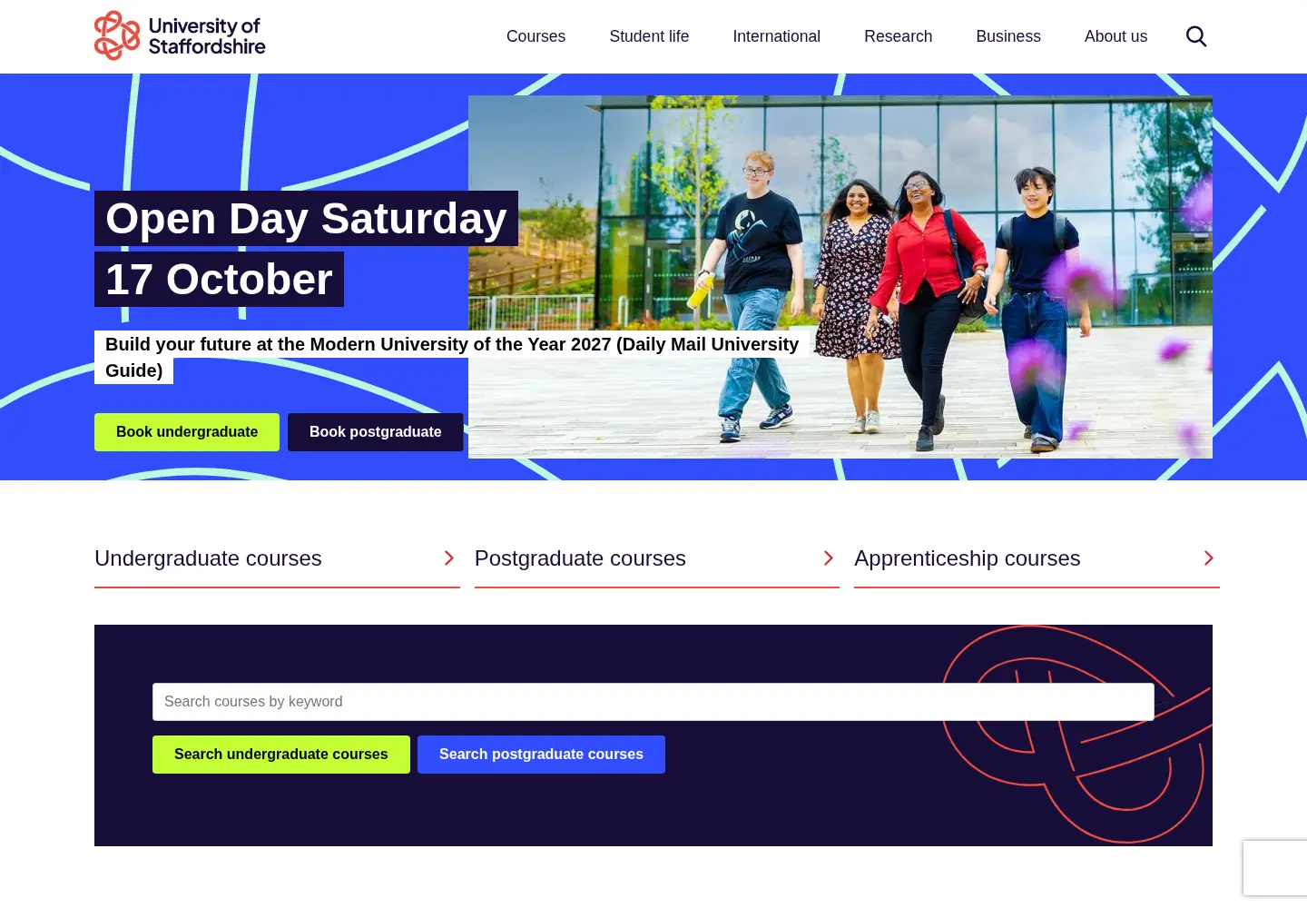 Captured homepage of staffs.ac.uk in the current scan