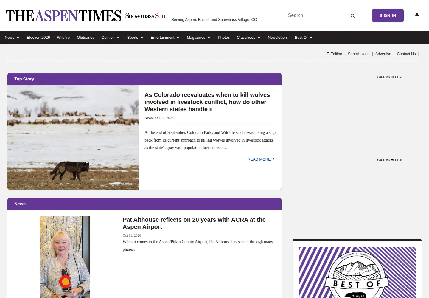 Captured homepage of aspentimes.com in the current scan