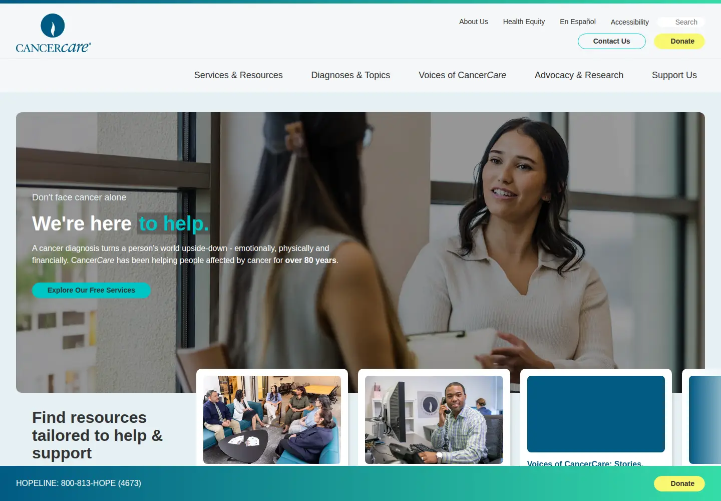 Screenshot of cancercare.org