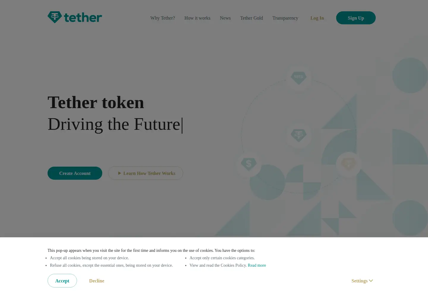 Screenshot of tether.to