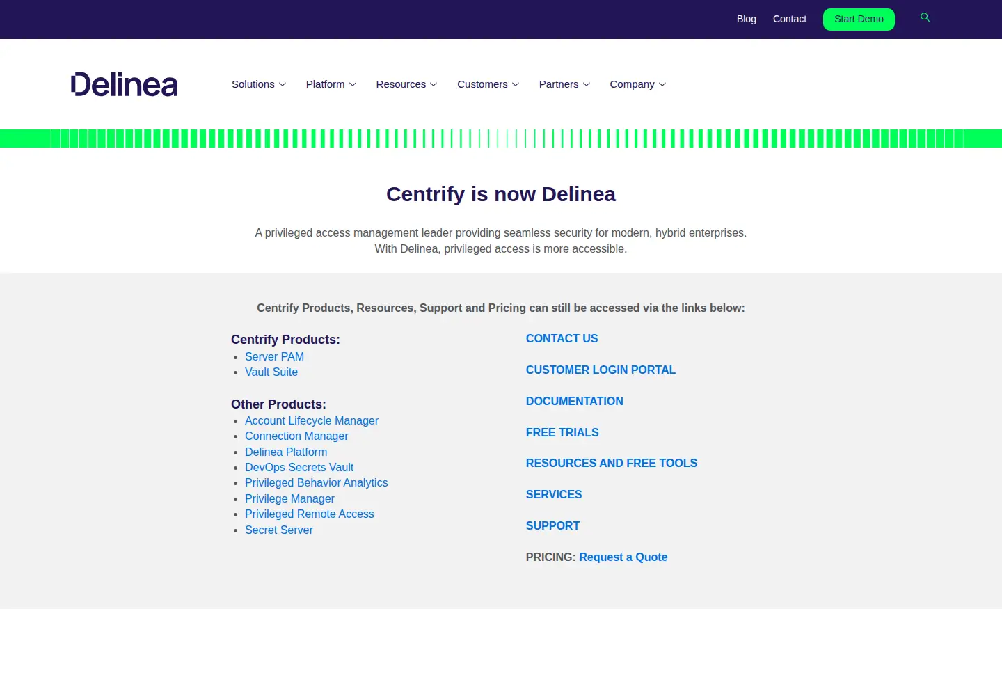 Captured homepage of centrify.com in the current scan