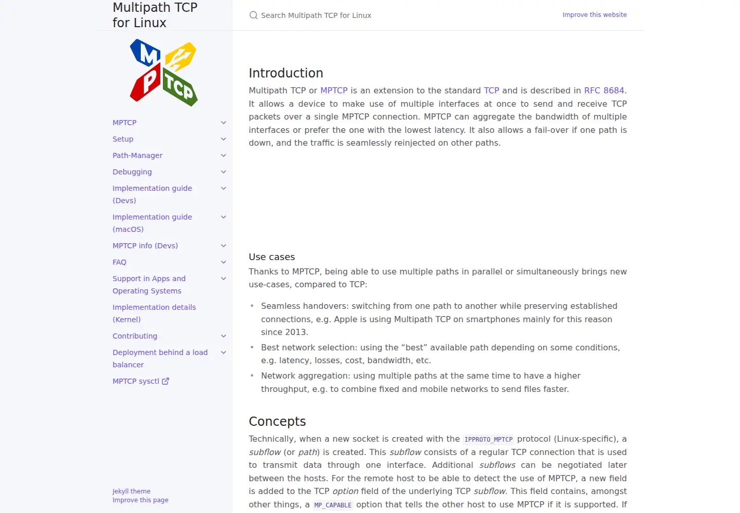 Captured homepage of mptcp.dev in the current scan