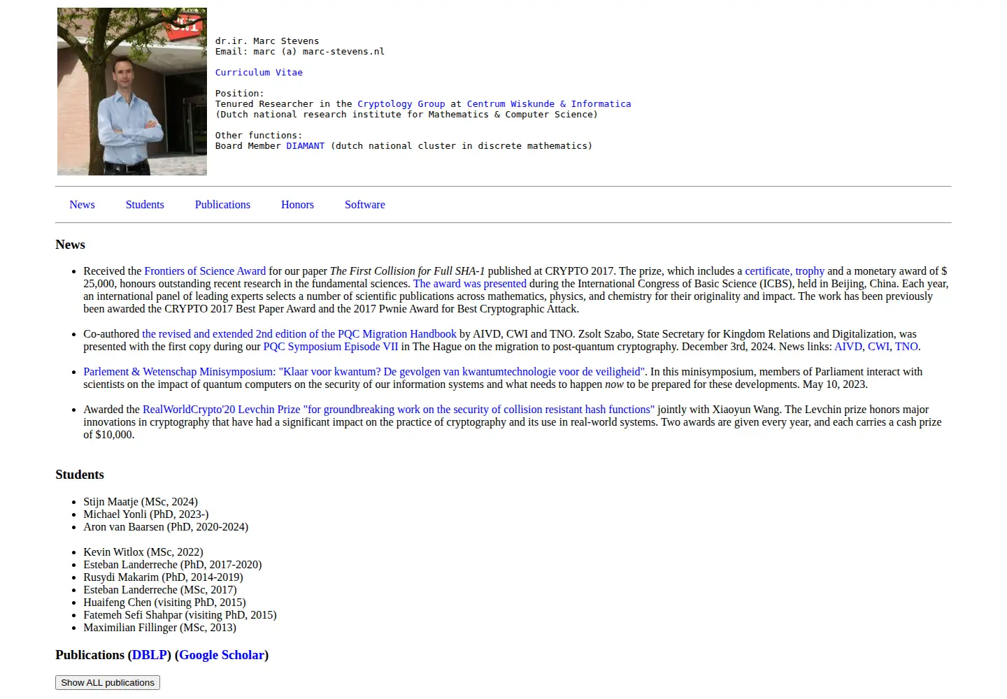 Captured homepage of marc-stevens.nl in the current scan
