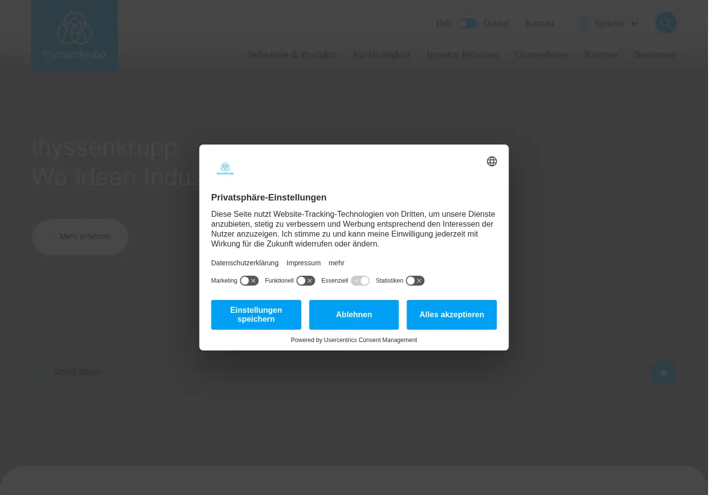 Screenshot of thyssenkrupp.com