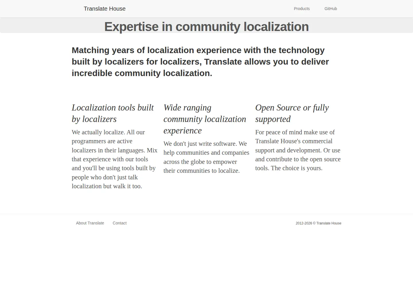Captured homepage of translatehouse.org in the current scan