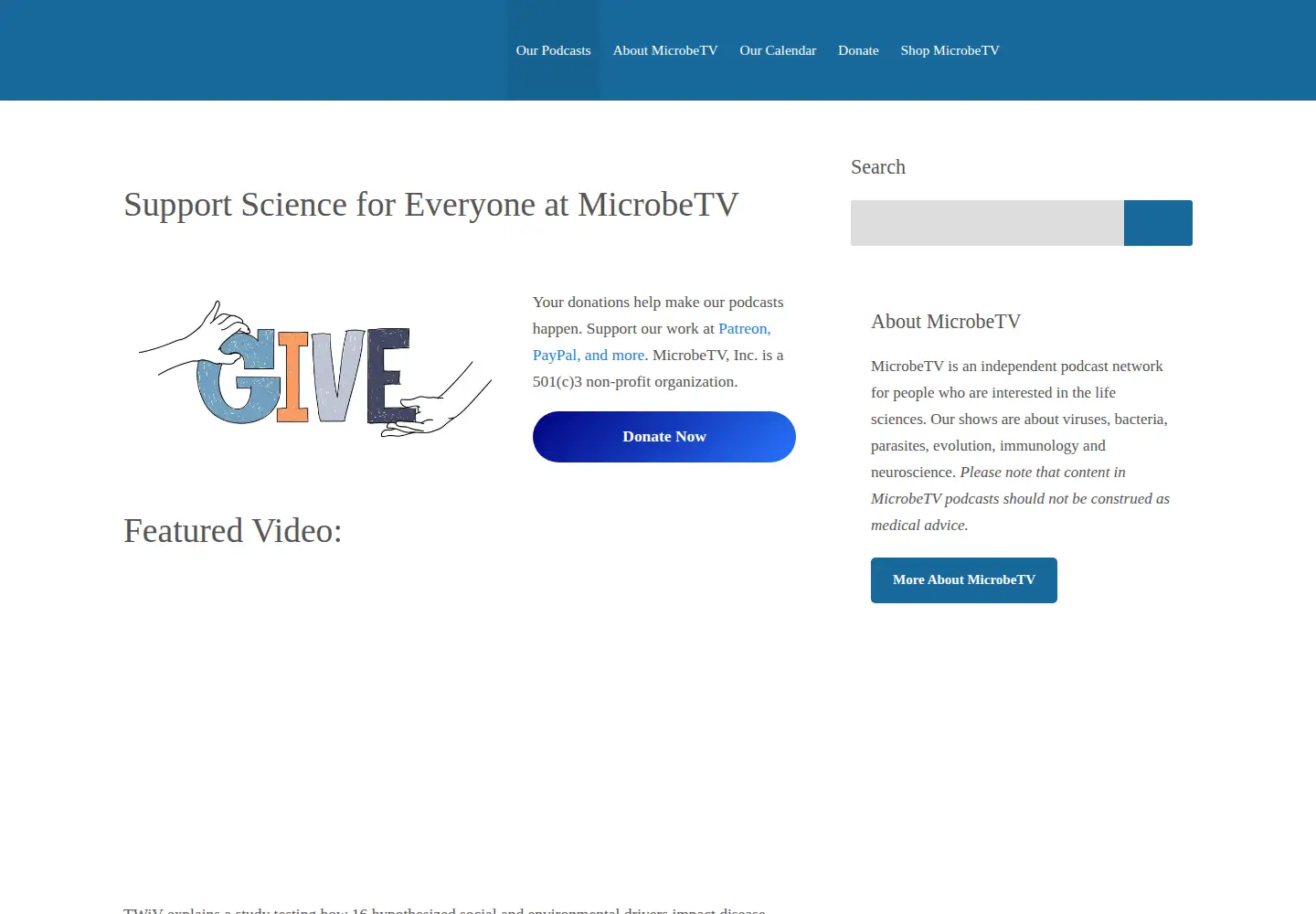 Captured homepage of microbe.tv in the current scan