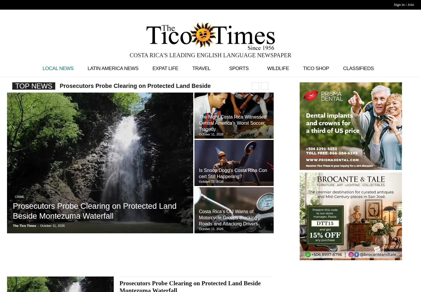 Screenshot of ticotimes.net