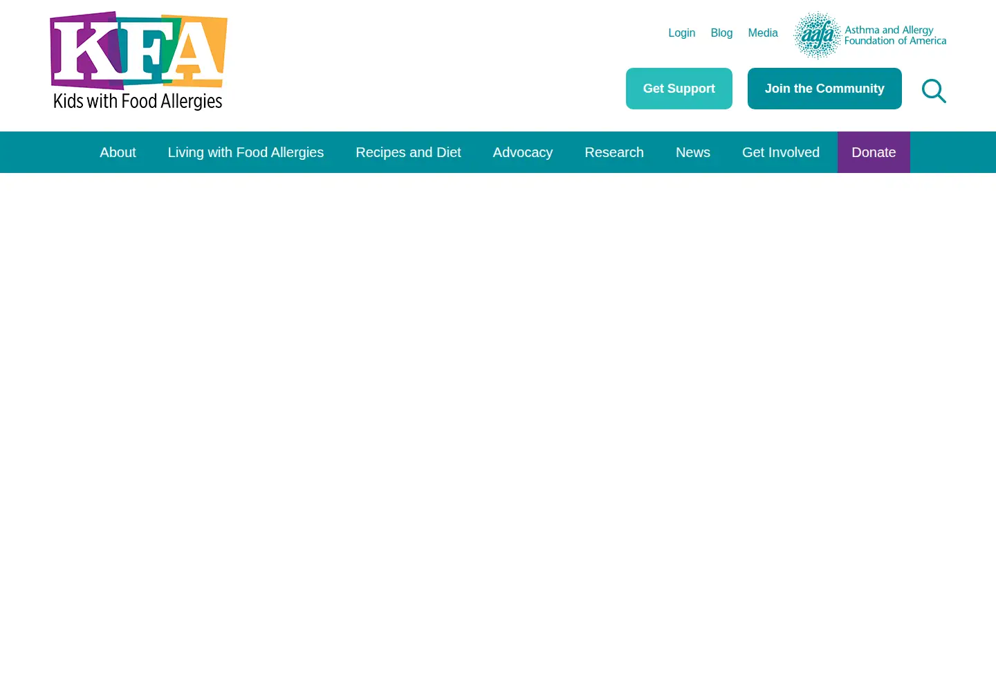 Captured homepage of kidswithfoodallergies.org in the current scan