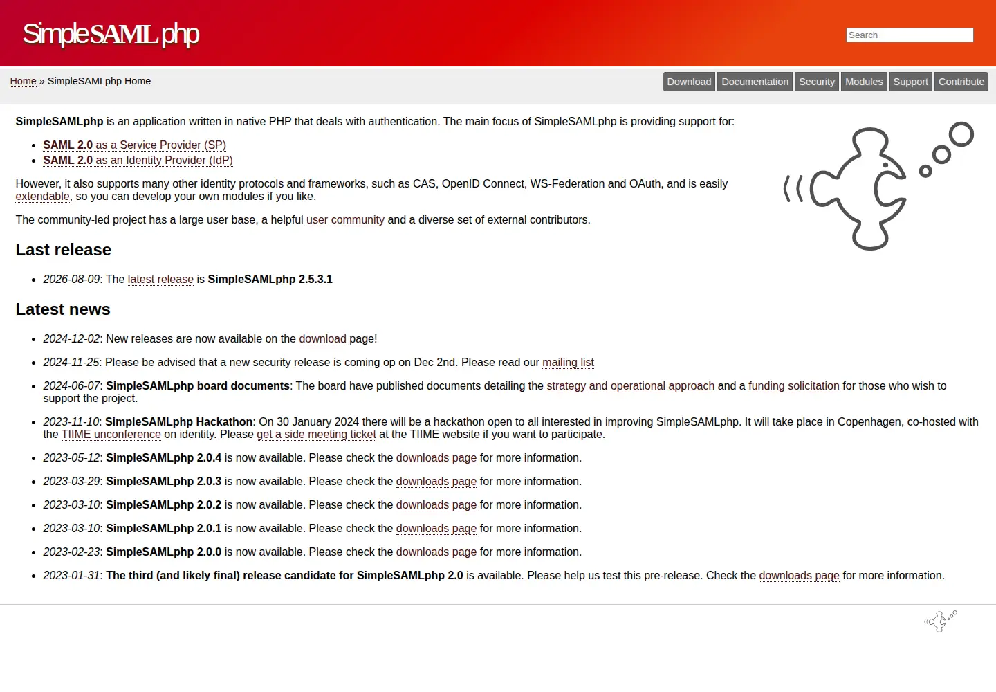 Screenshot of simplesamlphp.org