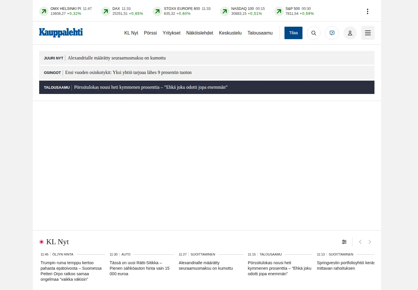Screenshot of kauppalehti.fi