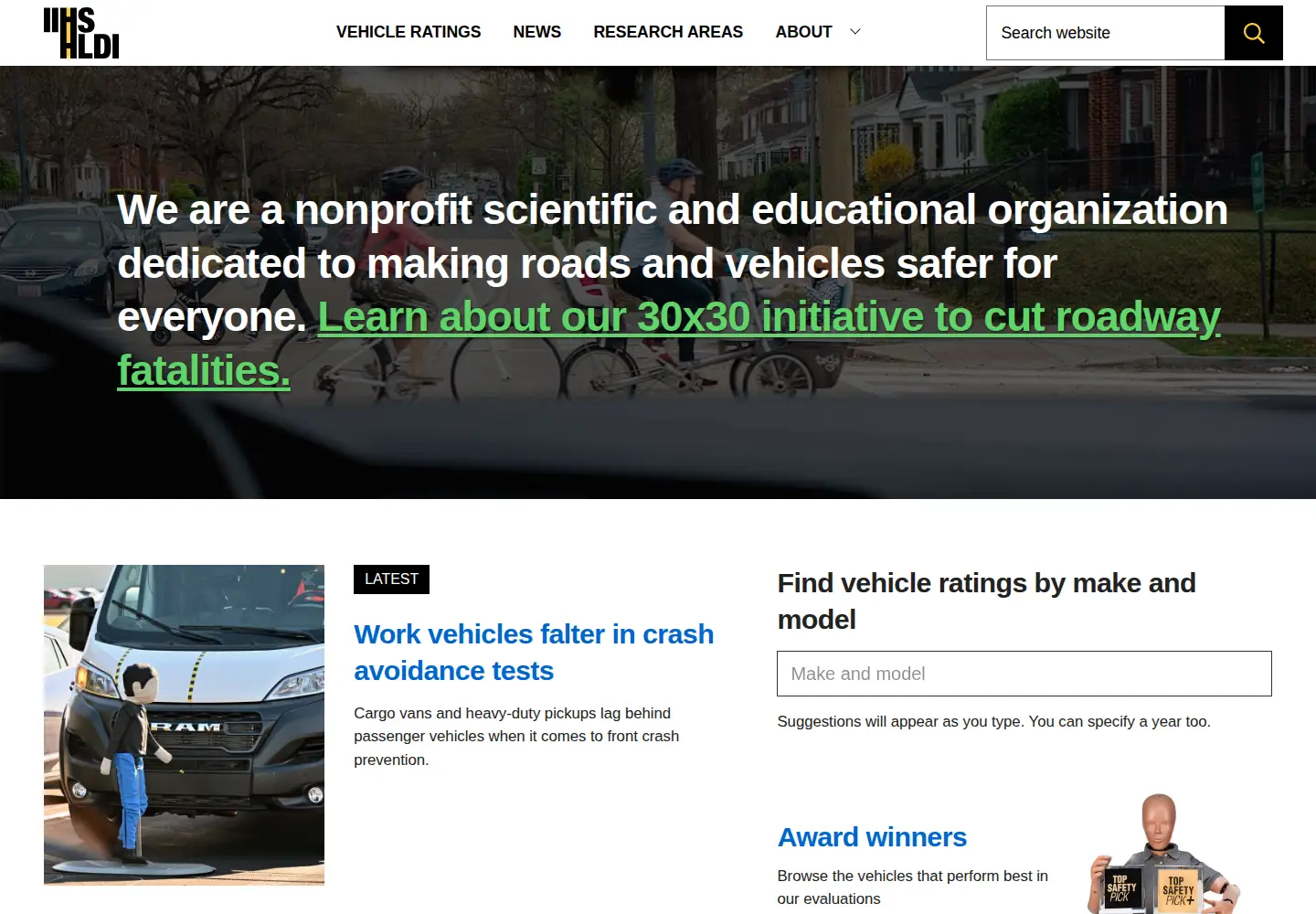 Captured homepage of iihs.org in the current scan