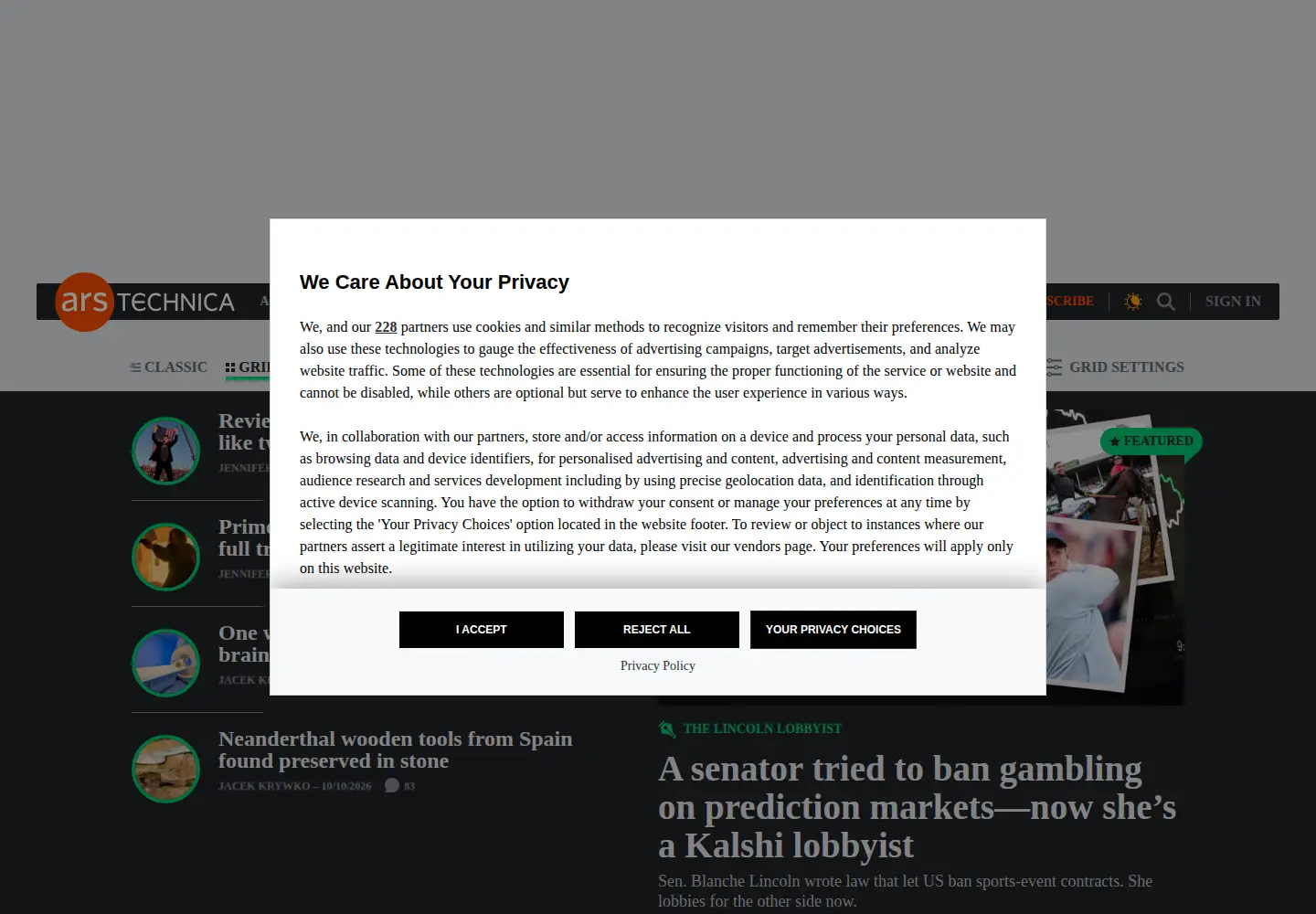 Screenshot of arstechnica.co.uk