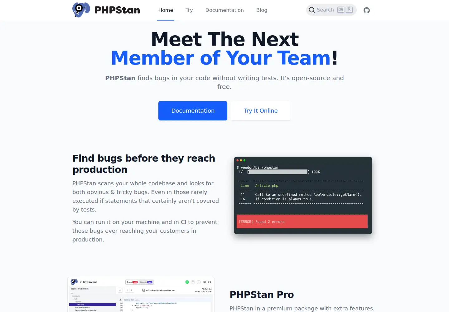 Captured homepage of phpstan.org in the current scan