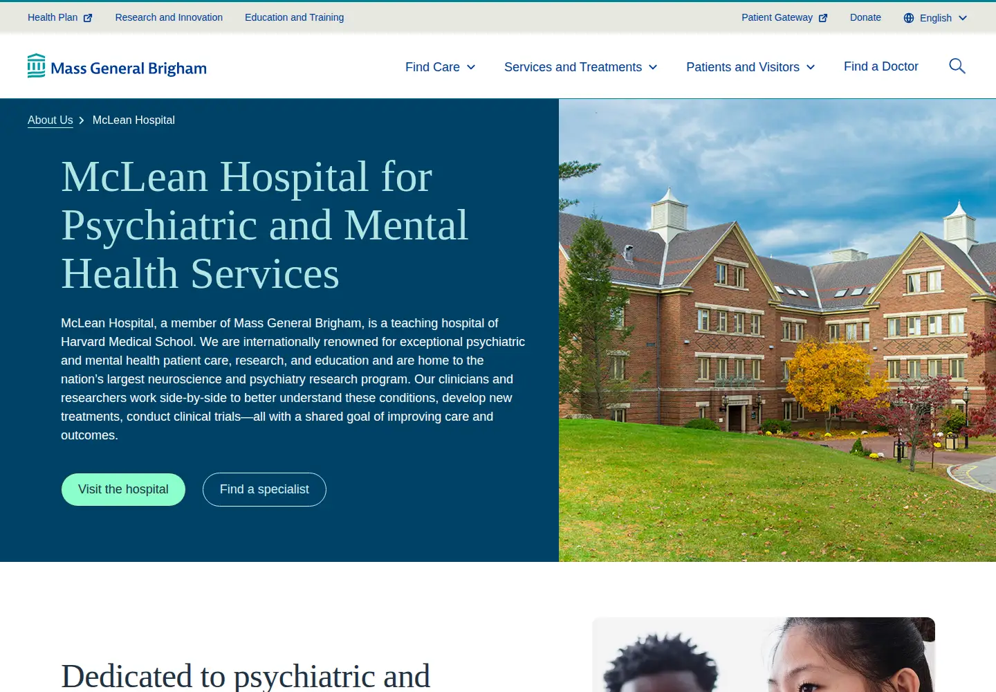 Captured homepage of mcleanhospital.org in the current scan
