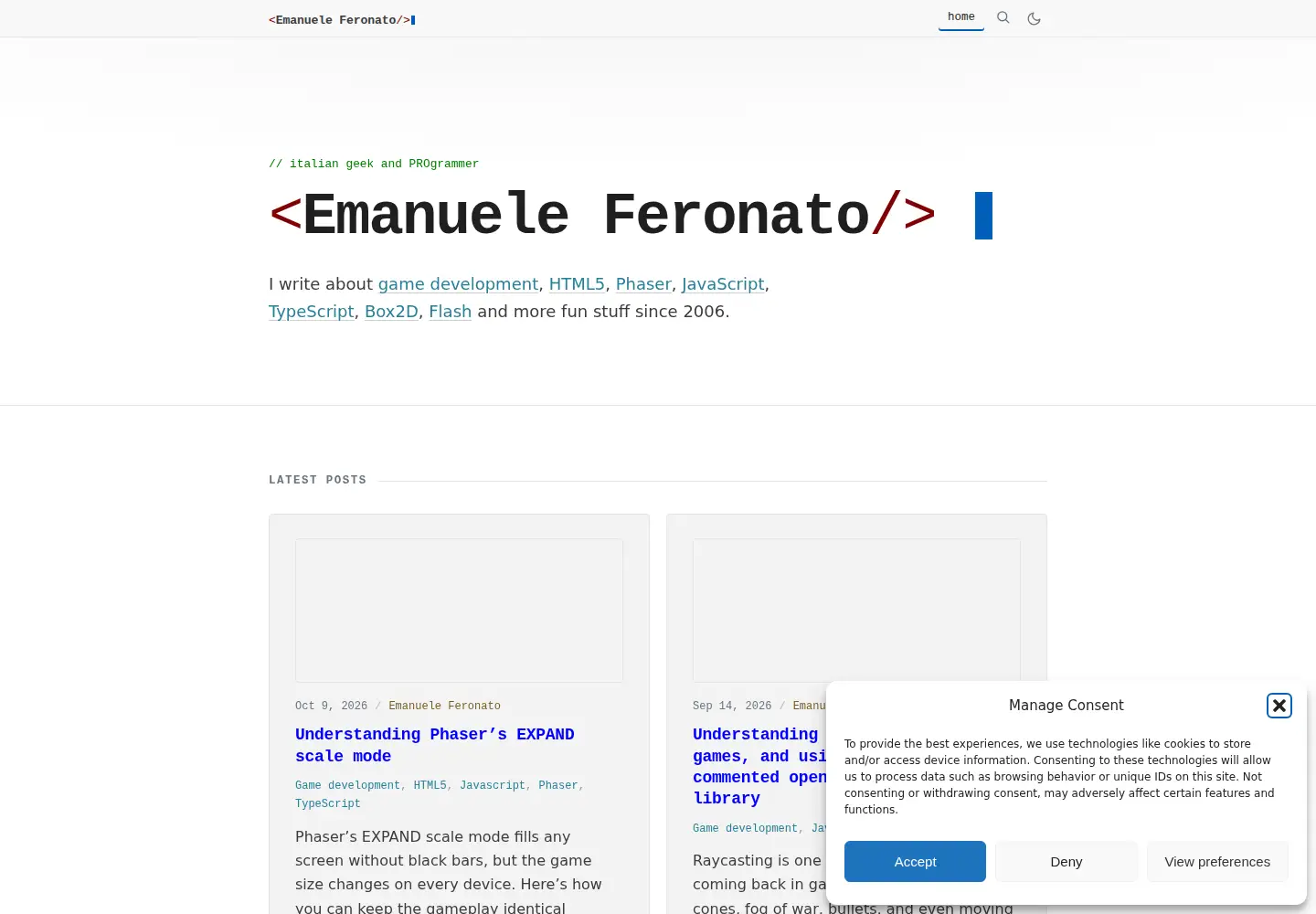Captured homepage of emanueleferonato.com in the current scan