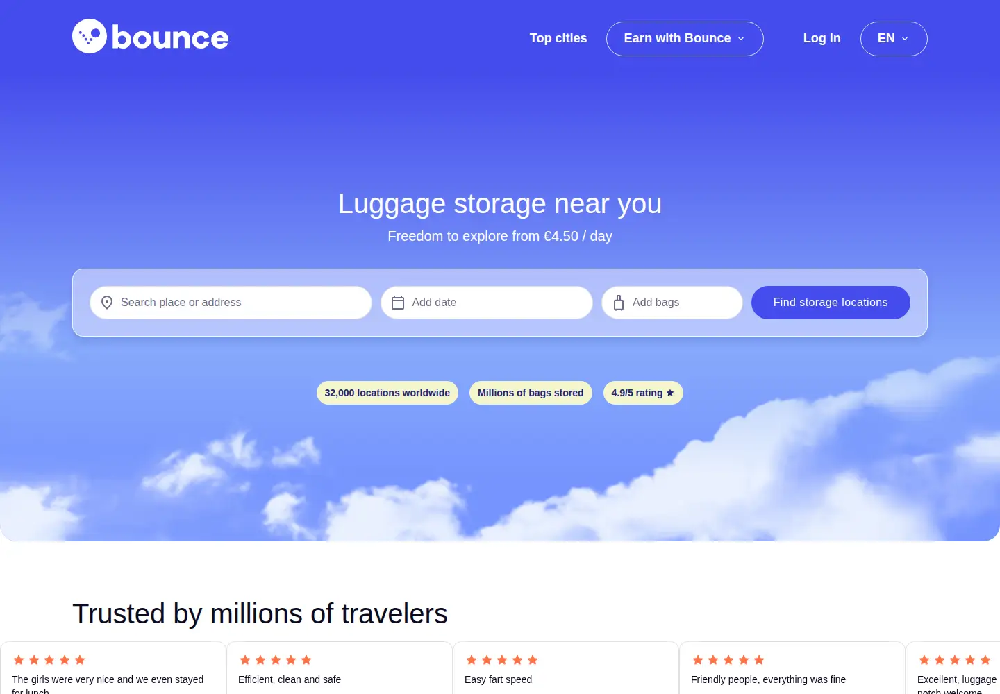 Captured homepage of bounce.com in the current scan