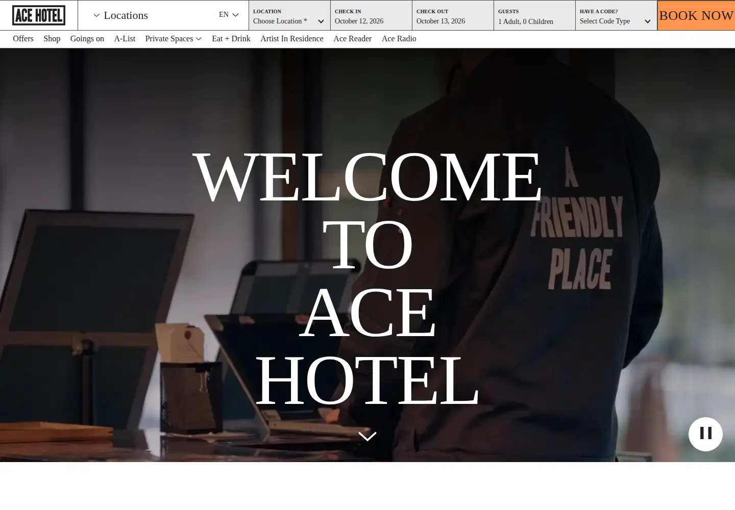 Captured homepage of acehotel.com in the current scan
