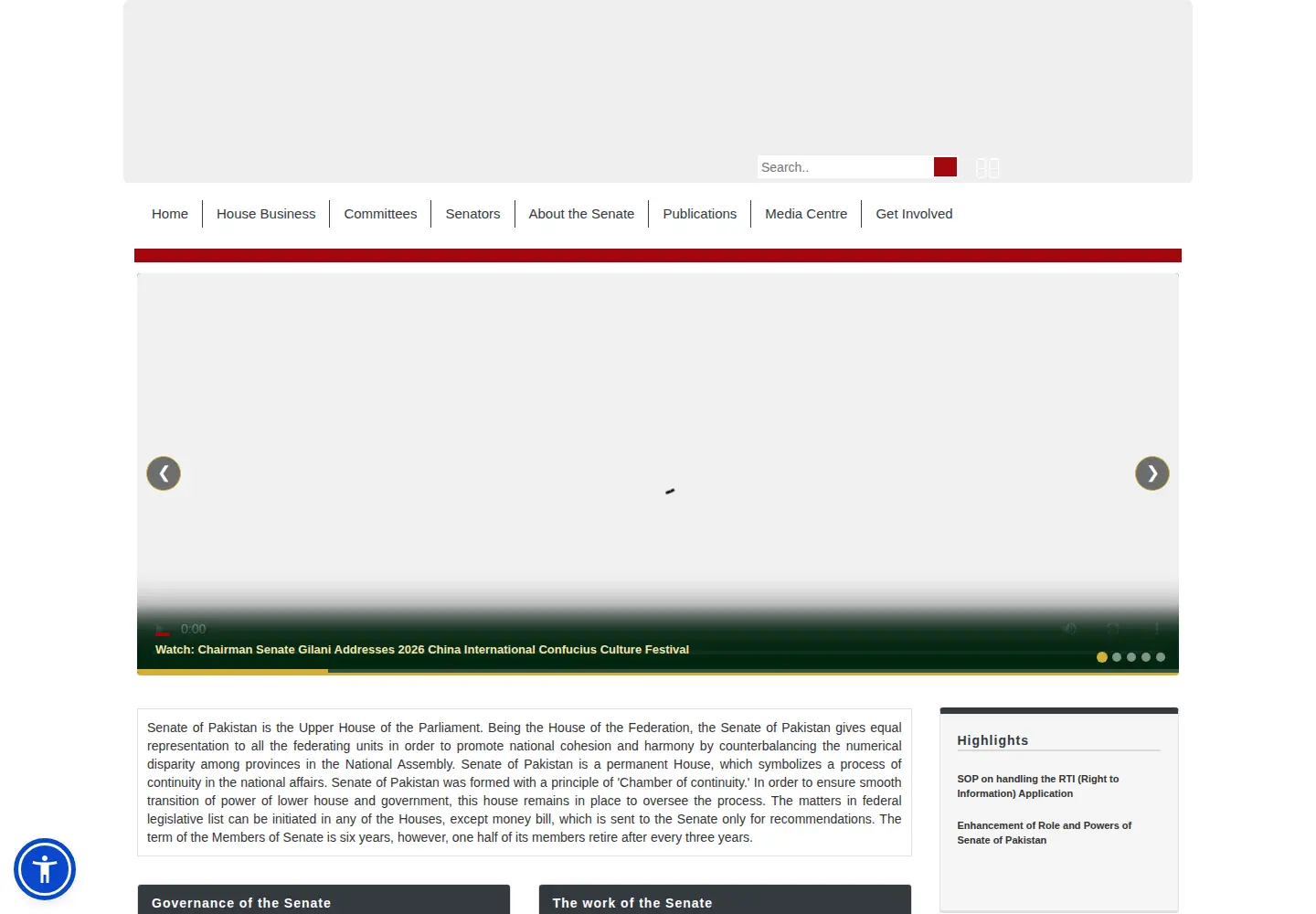 Captured homepage of senate.gov.pk in the current scan