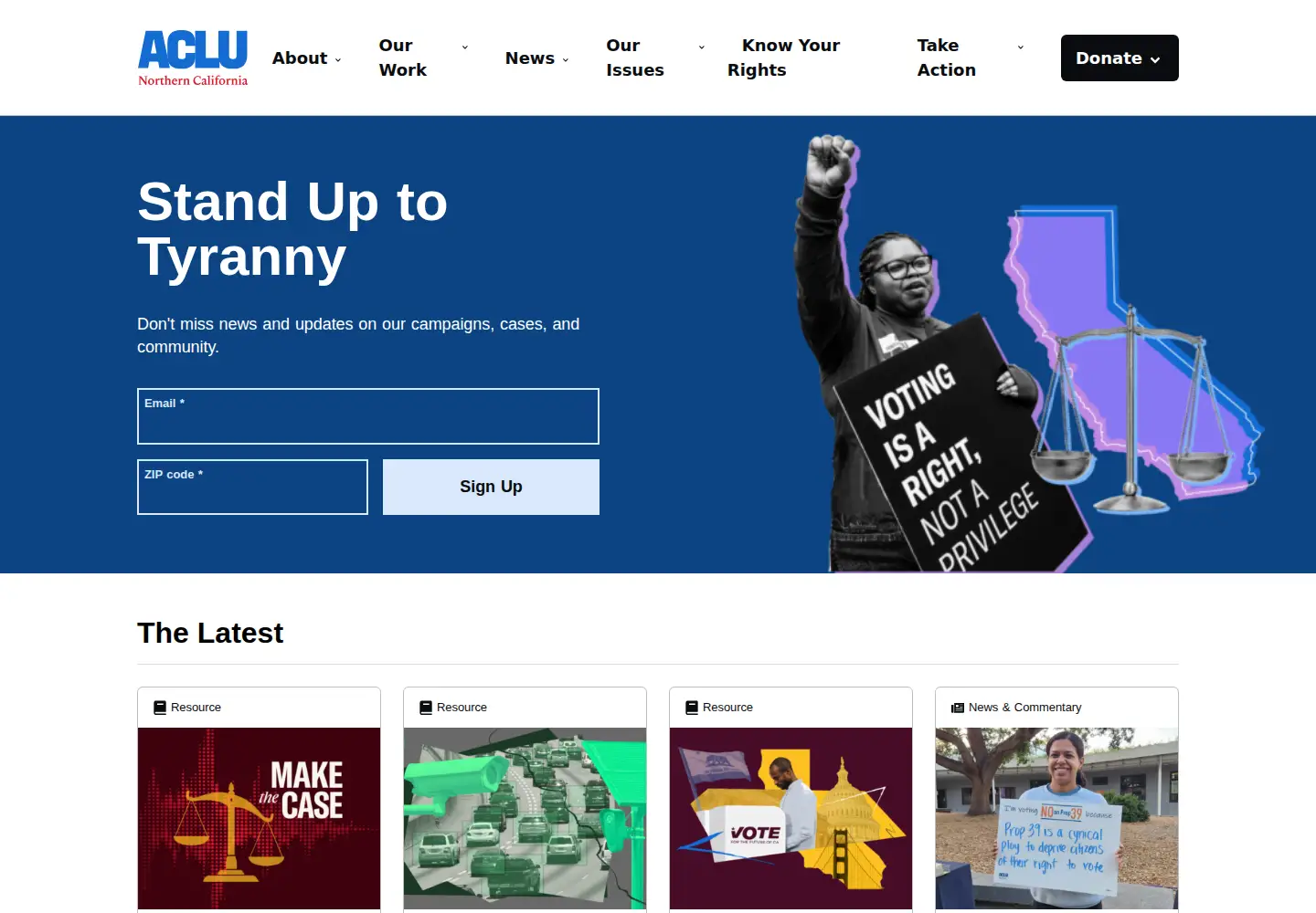 Captured homepage of aclunc.org in the current scan