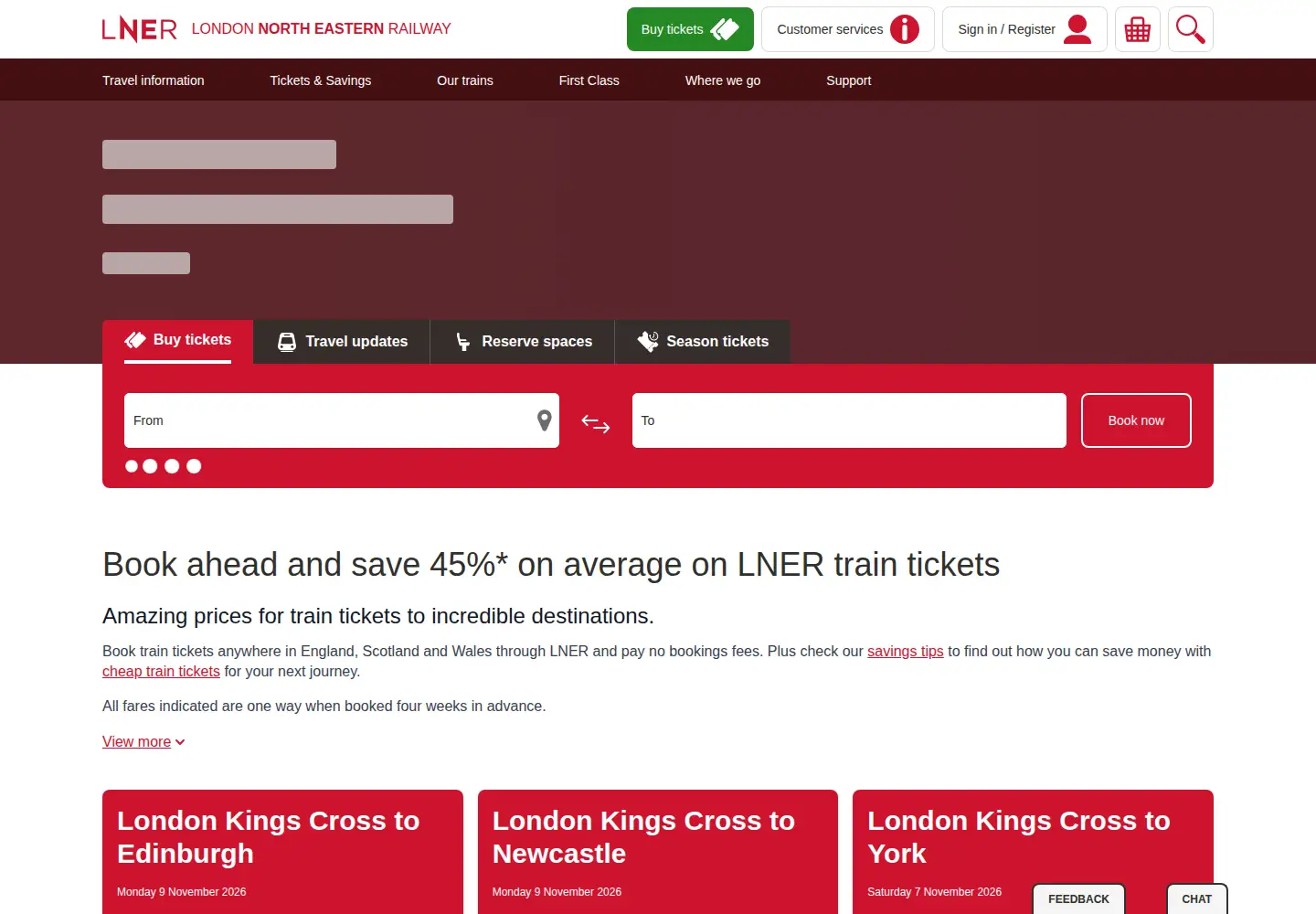 Captured homepage of lner.co.uk in the current scan