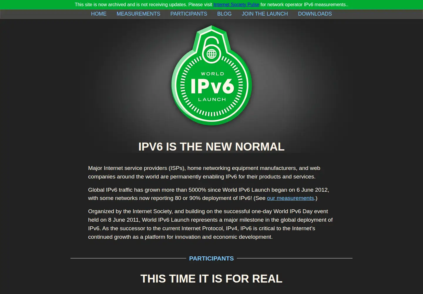 Captured homepage of worldipv6day.org in the current scan