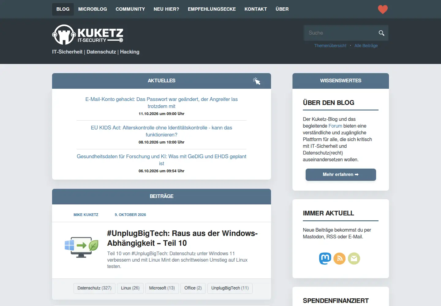 Captured homepage of kuketz-blog.de in the current scan