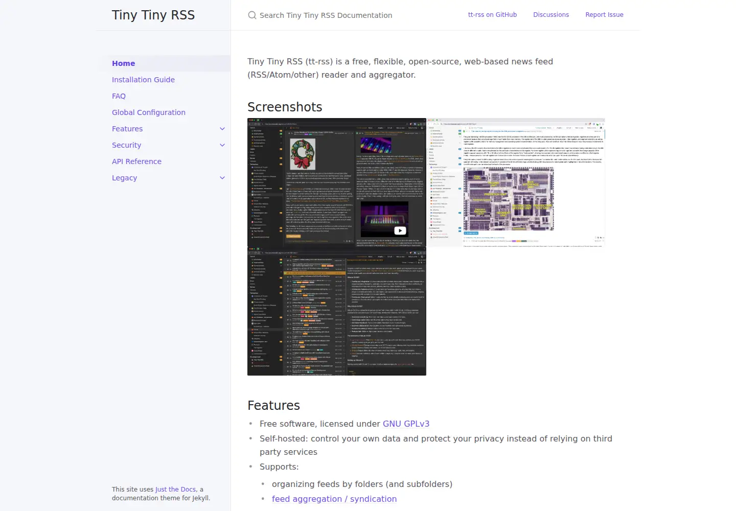 Captured homepage of tt-rss.org in the current scan