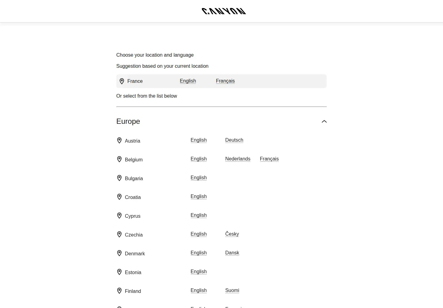 Screenshot of canyon.com