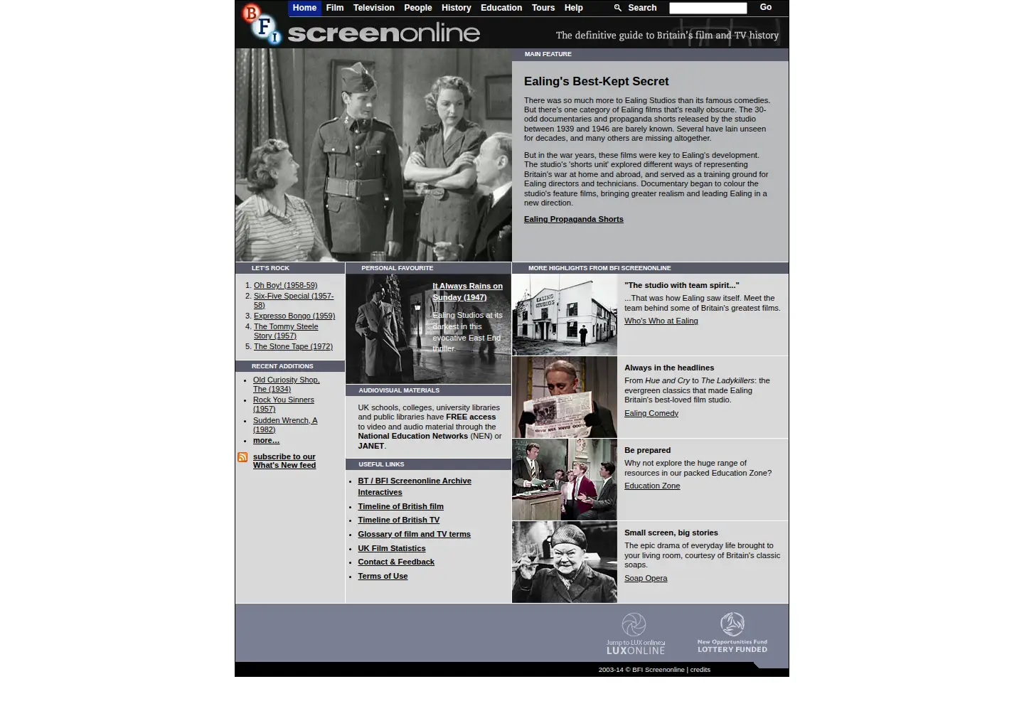 Captured homepage of screenonline.org.uk in the current scan