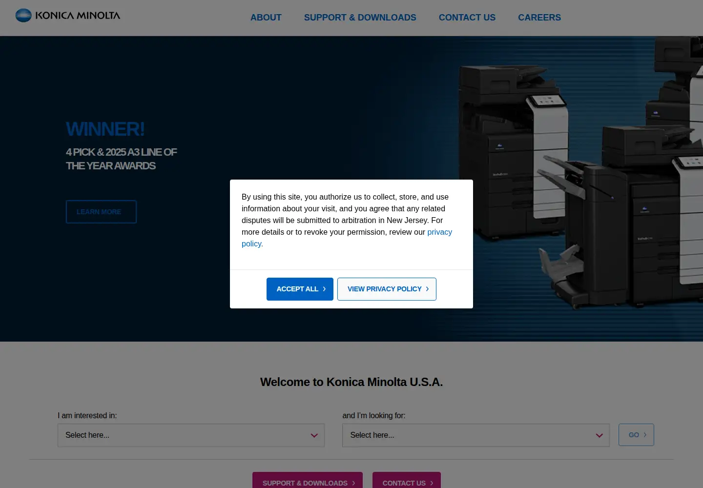 Captured homepage of konicaminolta.us in the current scan
