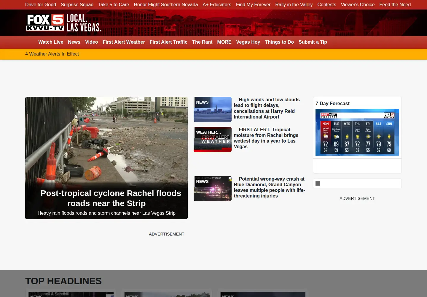 Captured homepage of fox5vegas.com in the current scan