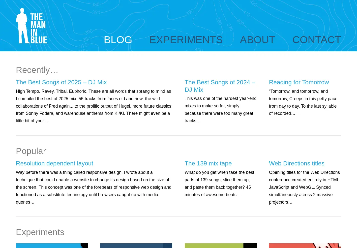 Captured homepage of themaninblue.com in the current scan