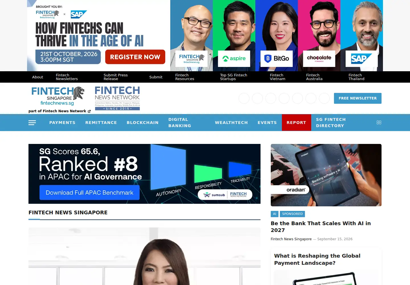 Captured homepage of fintechnews.sg in the current scan