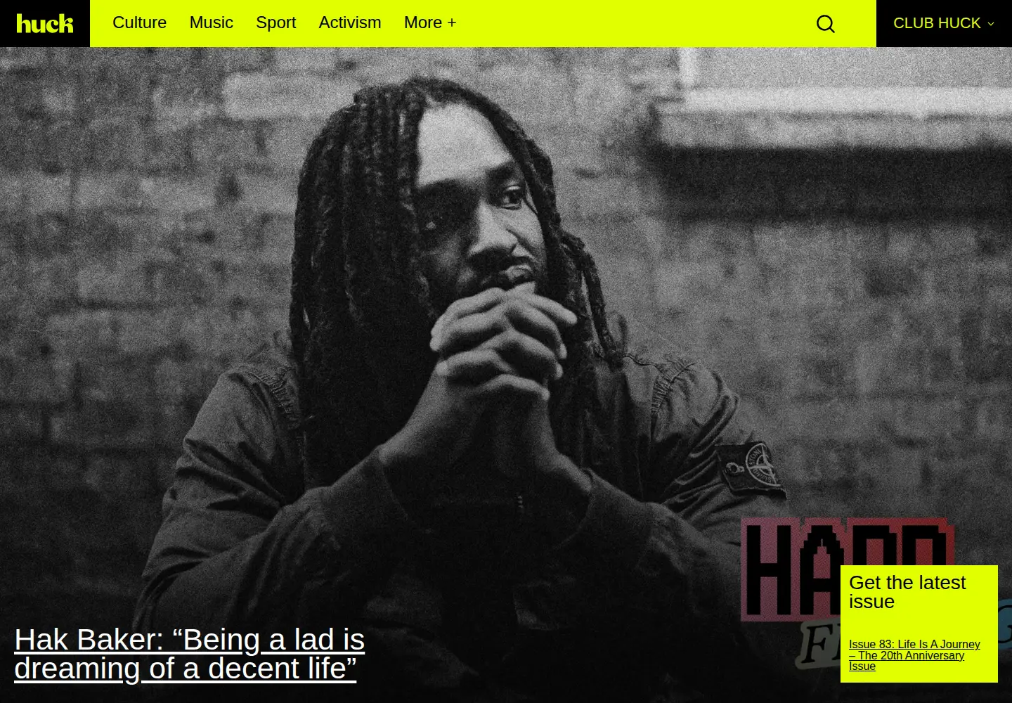 Captured homepage of huckmag.com in the current scan