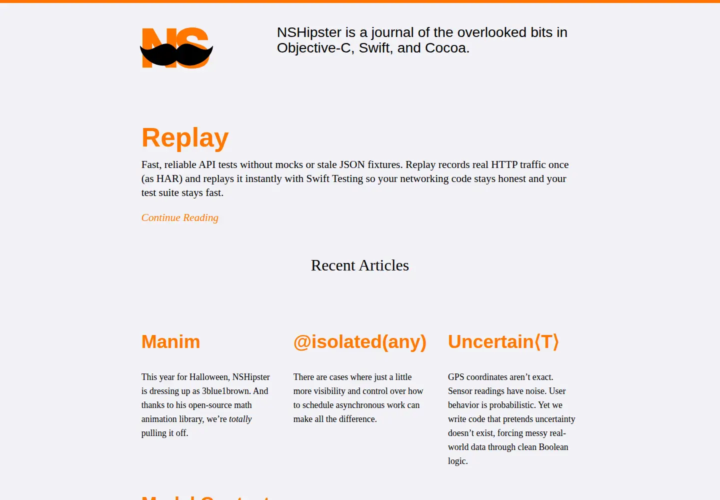 Captured homepage of nshipster.com in the current scan