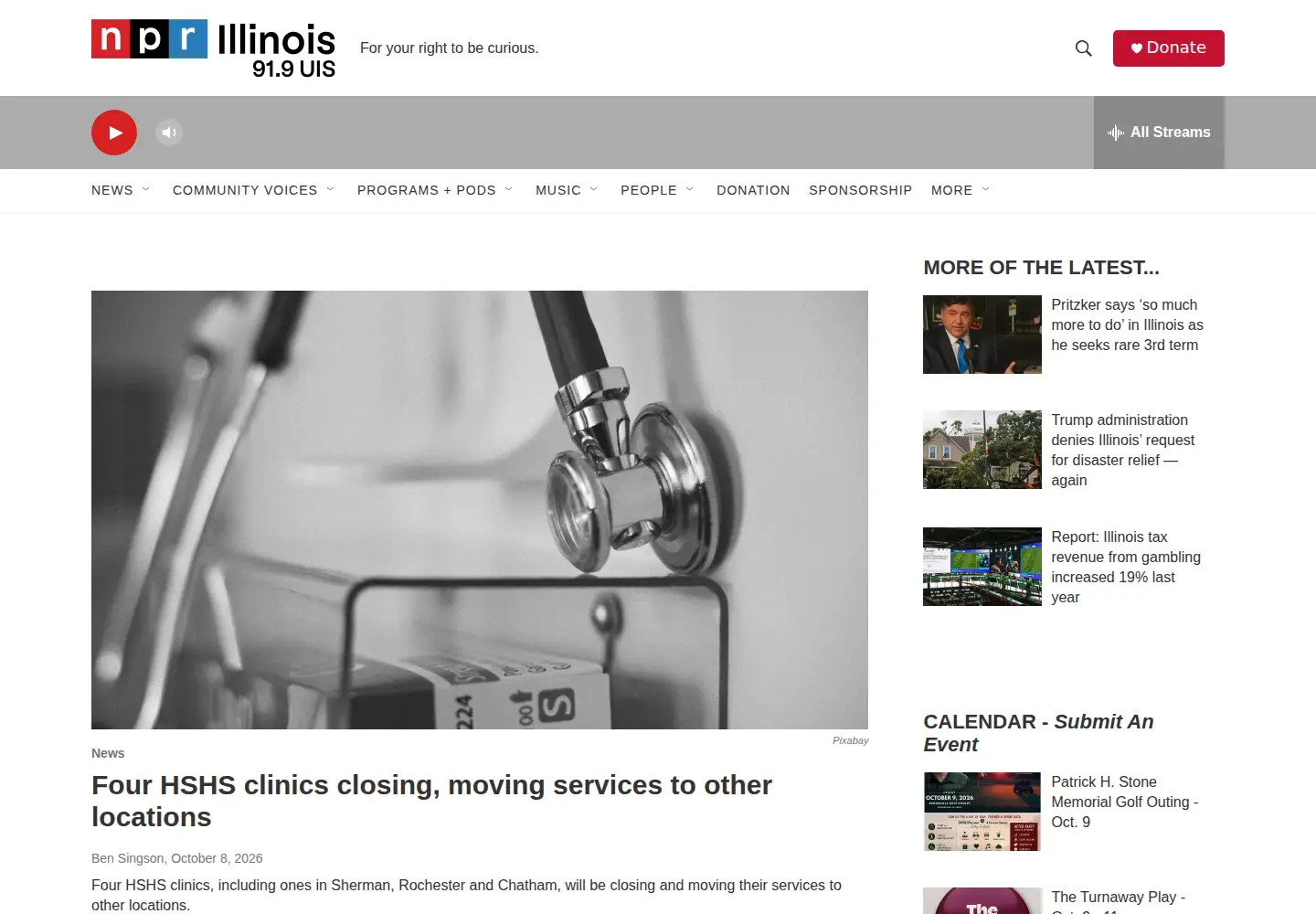 Captured homepage of nprillinois.org in the current scan