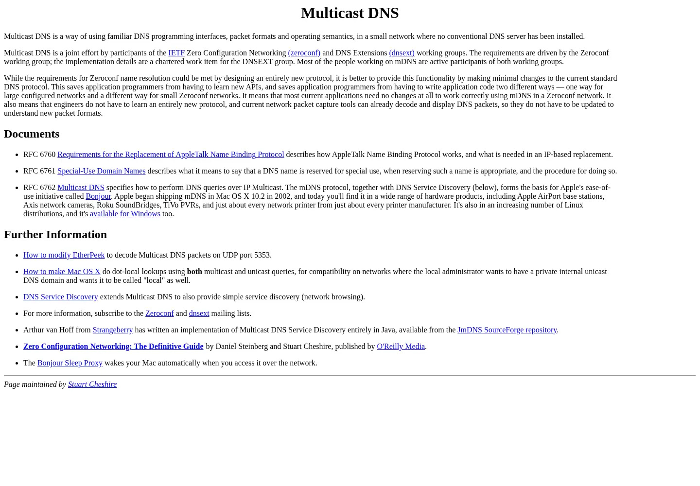 Captured homepage of multicastdns.org in the current scan