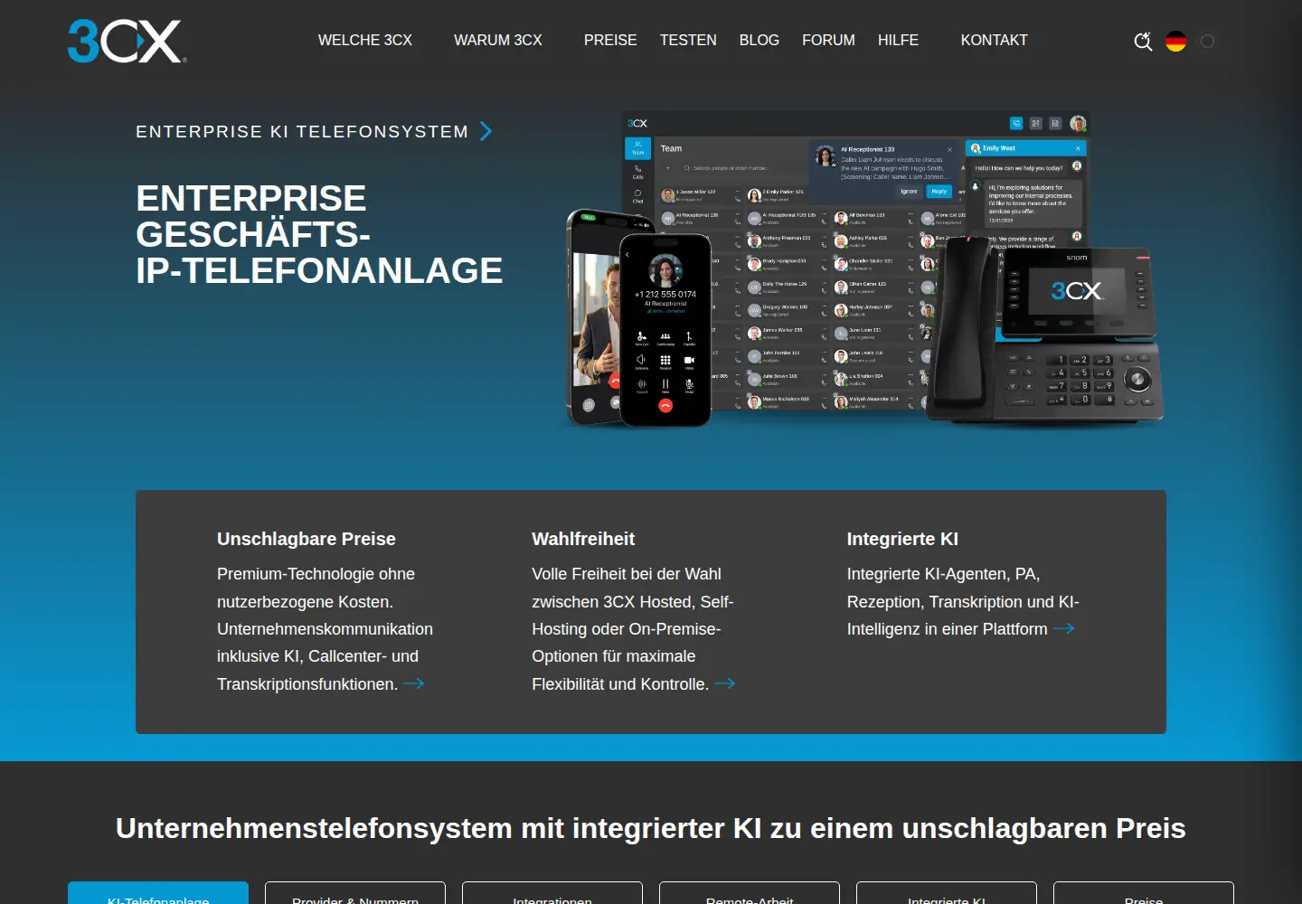 Captured homepage of 3cx.de in the current scan