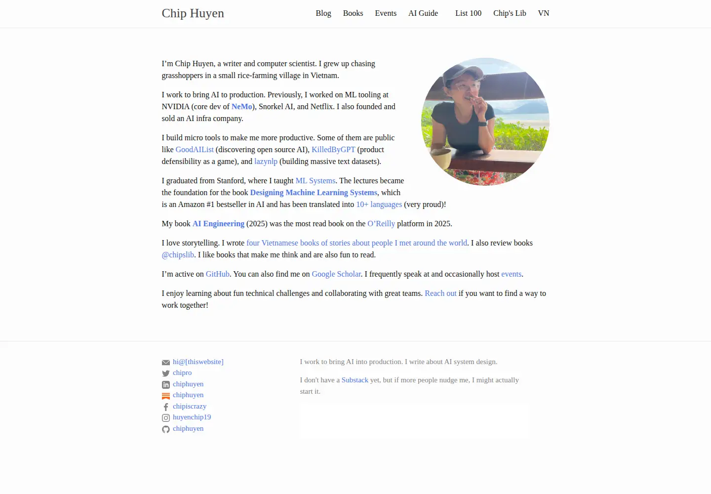 Captured homepage of huyenchip.com in the current scan