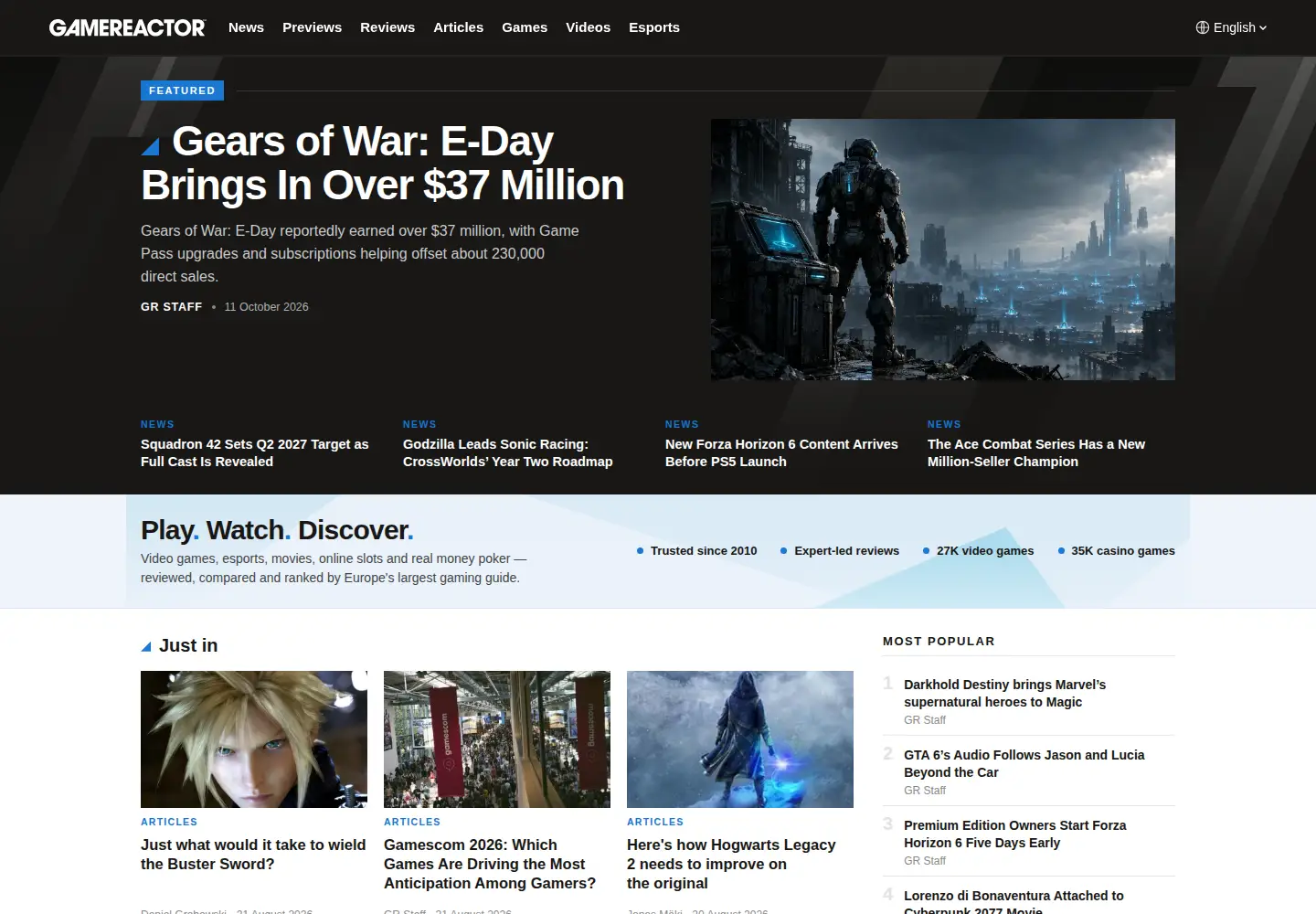 Screenshot of gamereactor.eu