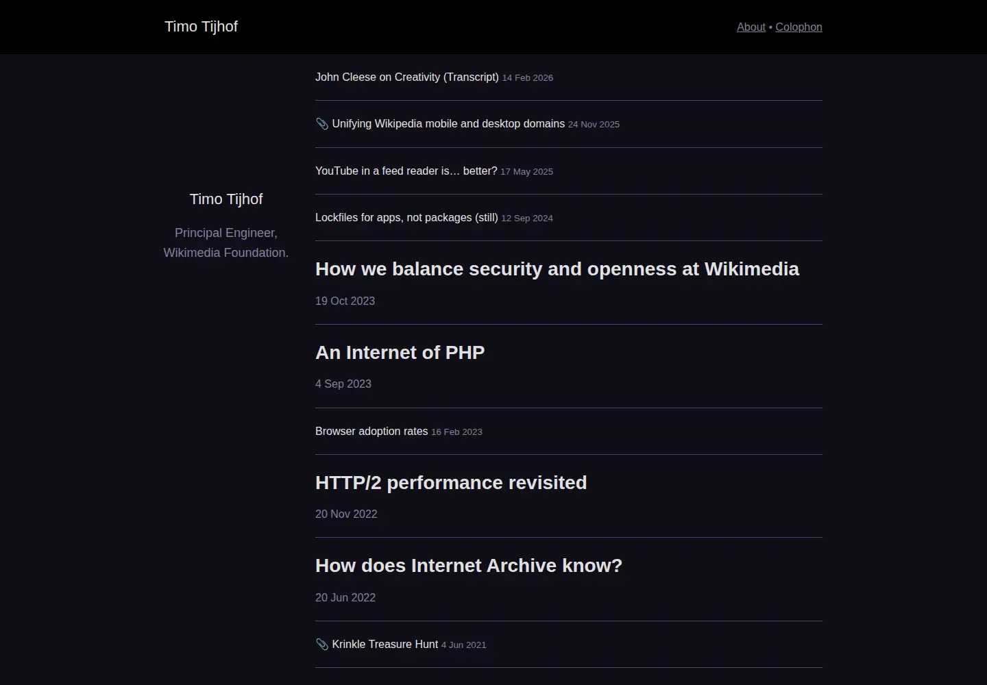 Captured homepage of timotijhof.net in the current scan