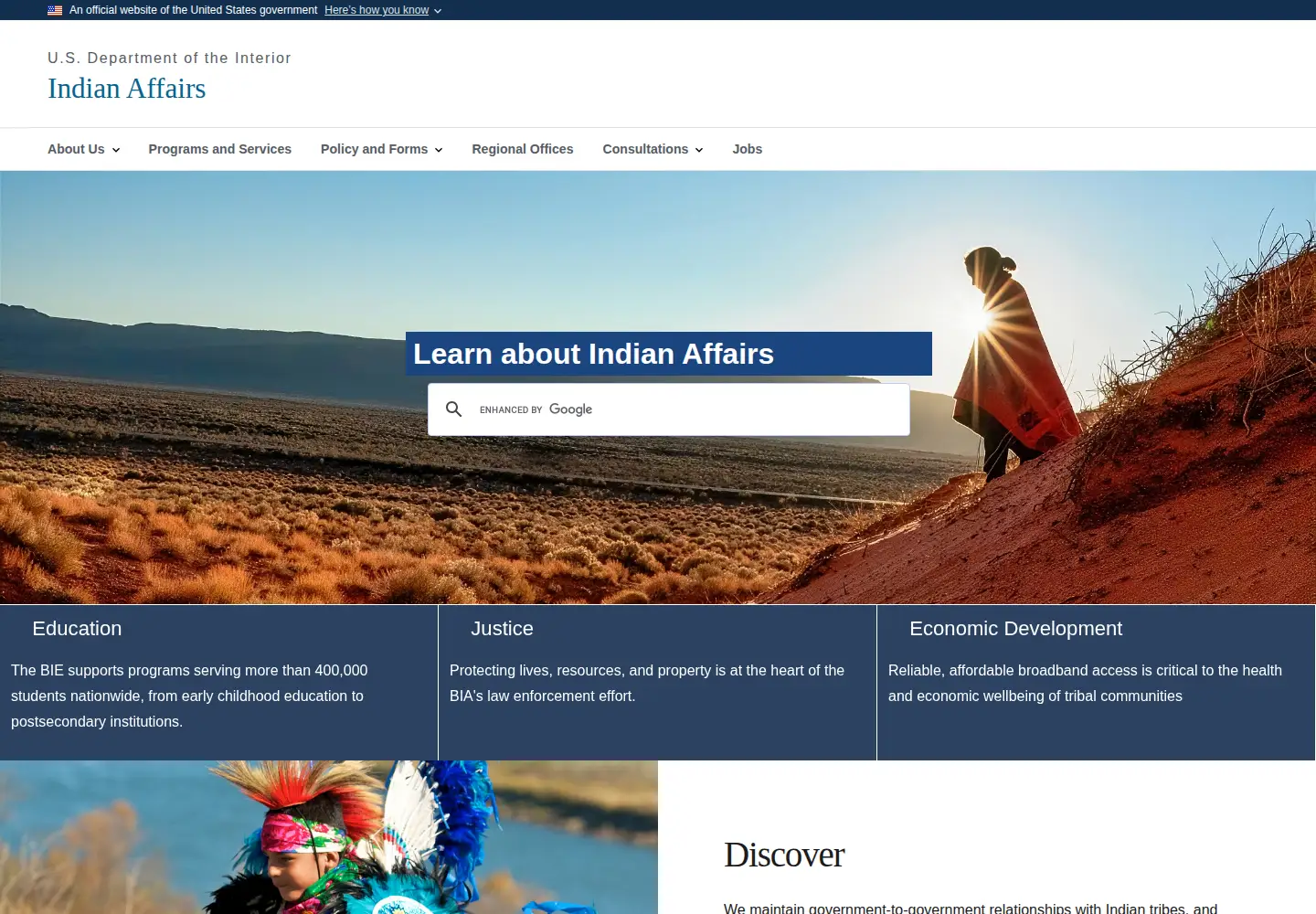 Captured homepage of indianaffairs.gov in the current scan