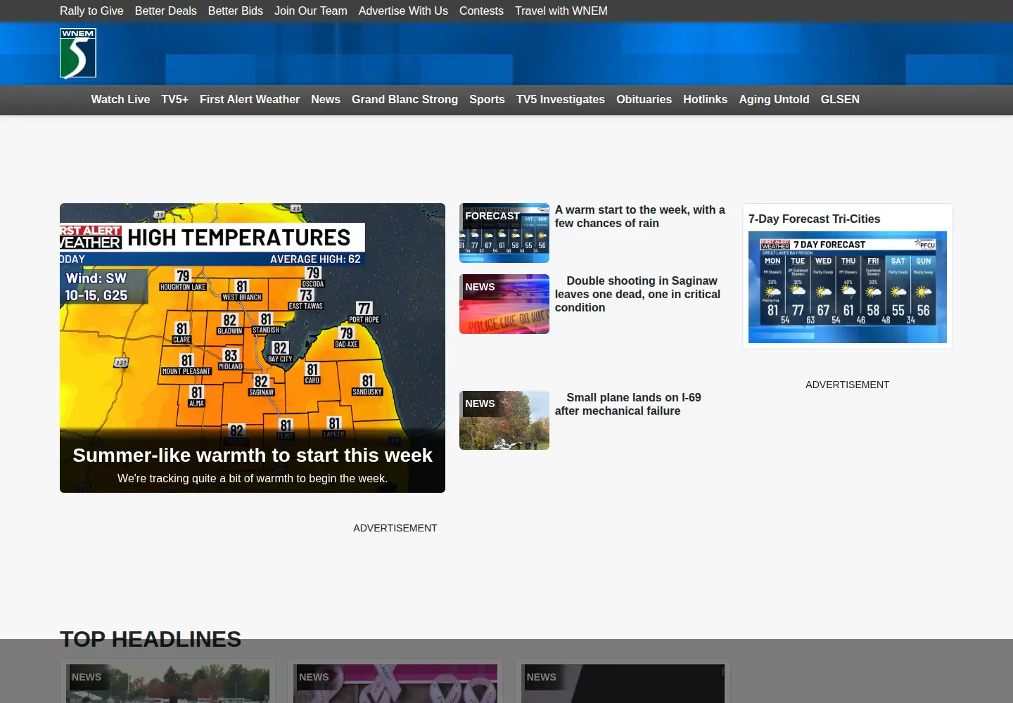 Captured homepage of wnem.com in the current scan