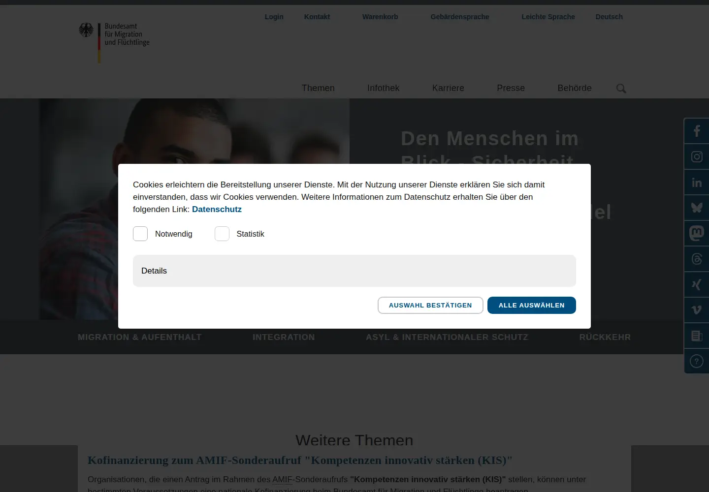 Captured homepage of bamf.de in the current scan