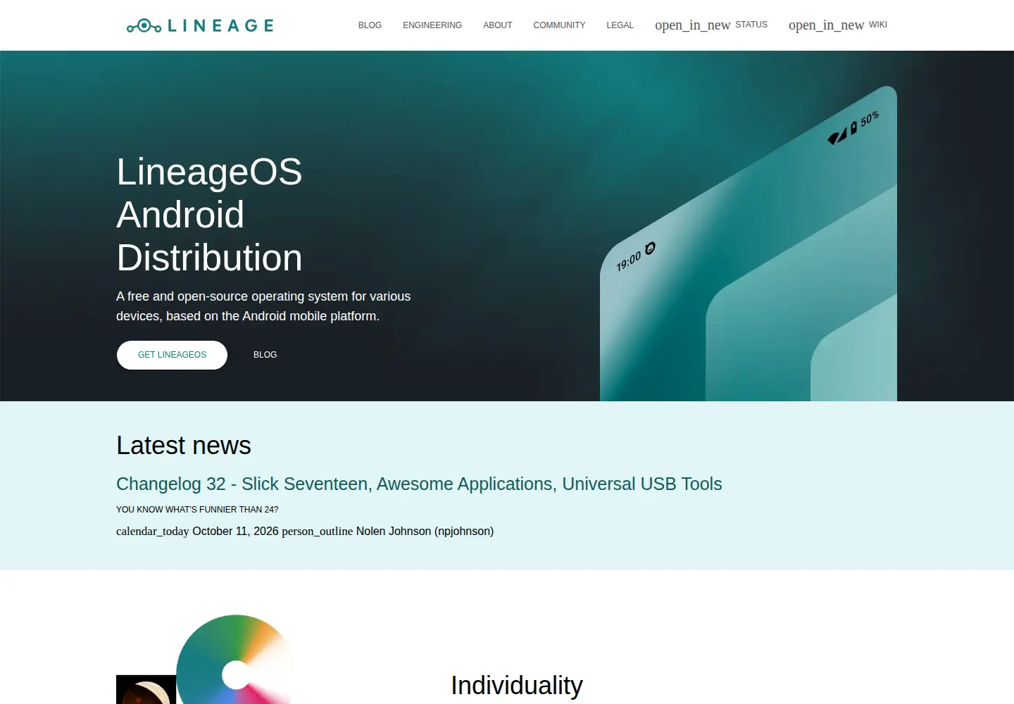 Screenshot of lineageos.org