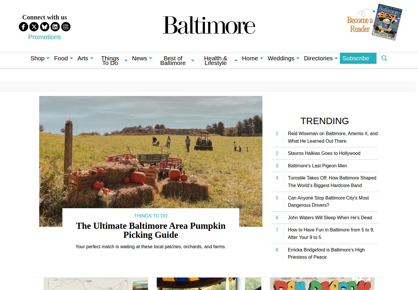 Captured homepage of baltimoremagazine.com in the current scan