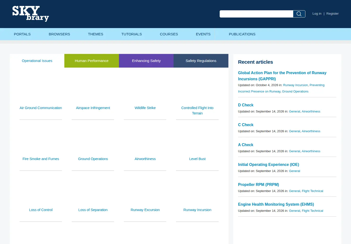 Captured homepage of skybrary.aero in the current scan