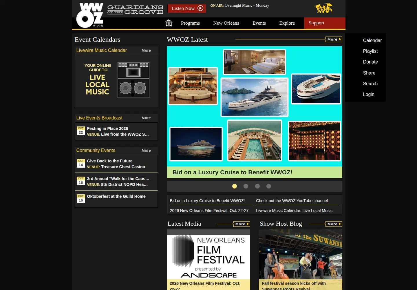 Captured homepage of wwoz.org in the current scan