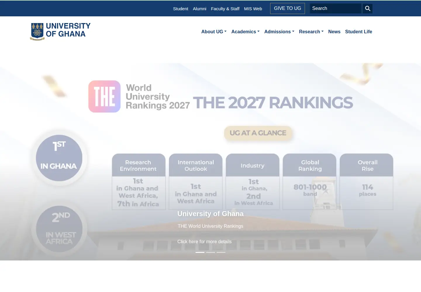 Captured homepage of ug.edu.gh in the current scan