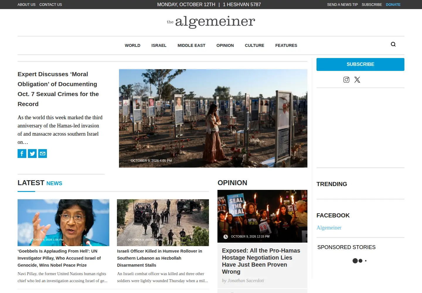 Screenshot of algemeiner.com